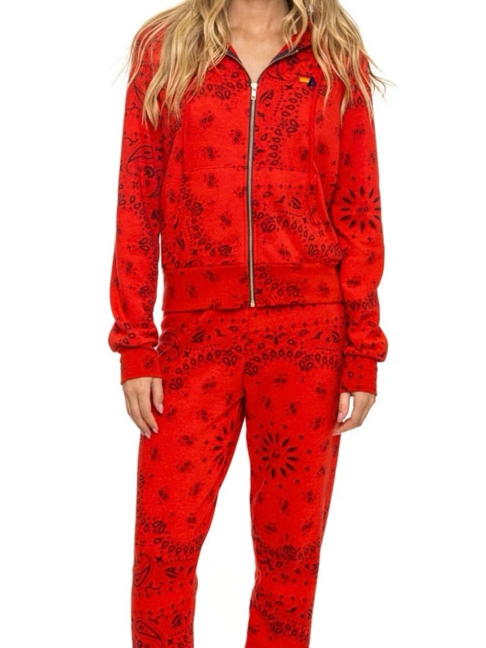 Aviator Nation Red Bandana Print Zip Hoodie & Jogger Set -XS NWT